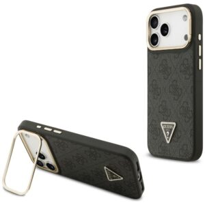 Guess 4G PU Triangle Logo & Stand Camera MagSafe tok iPhone 17 Pro Max (fekete)