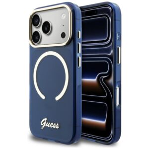 Guess IML Script Metal MagSafe tok iPhone 17 Pro Max készülékhez (kék)