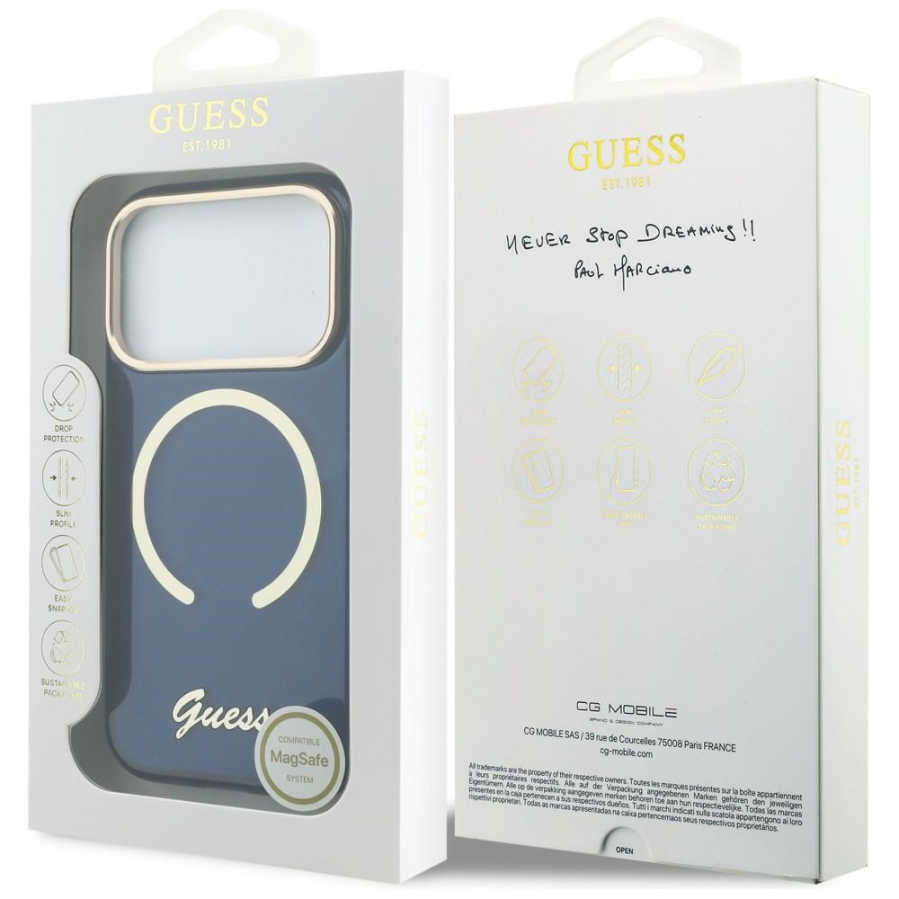 iTok webáruház - Guess Guess IML Script Metal MagSafe tok iPhone 17 Pro Max készülékhez (kék) 8 Guess IML Script Metal MagSafe Case for iPhone 17 Pro Max (kék)