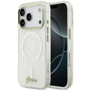 Guess IML Shell Script Metal MagSafe tok iPhone 17 Pro Max készülékhez (fehér)