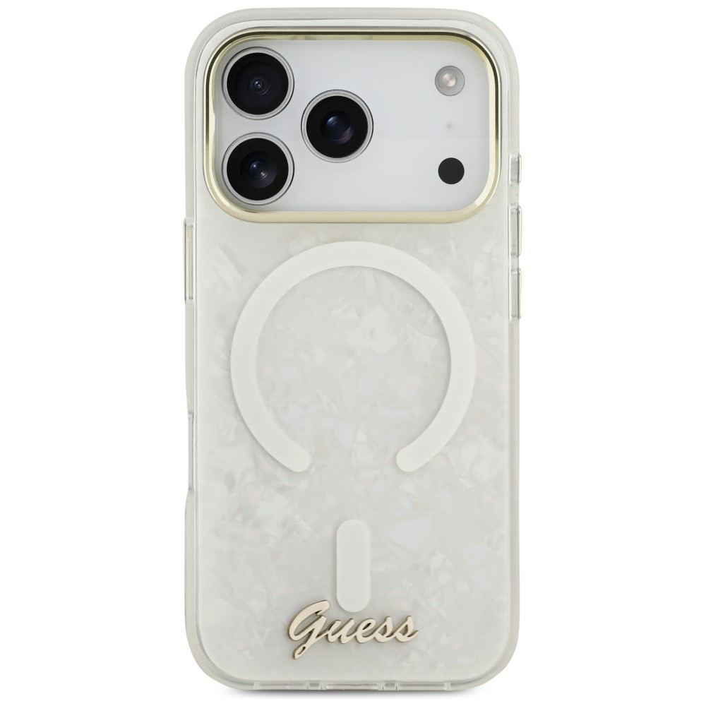 iTok webáruház - Guess Guess IML Shell Script Metal MagSafe tok iPhone 17 Pro Max készülékhez (fehér) 3 Guess IML Shell Script Metal MagSafe Case for iPhone 17 Pro Max (fehér)