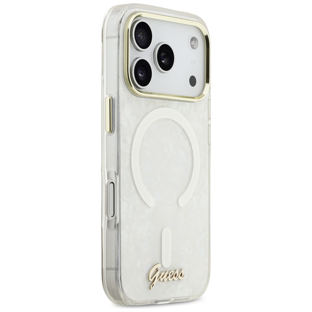 iTok webáruház - Guess Guess IML Shell Script Metal MagSafe tok iPhone 17 Pro Max készülékhez (fehér) 4 Guess IML Shell Script Metal MagSafe Case for iPhone 17 Pro Max (fehér)