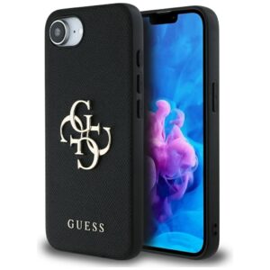 Guess PU Grained 4G Metal Logo tok iPhone 16e készülékhez (fekete)