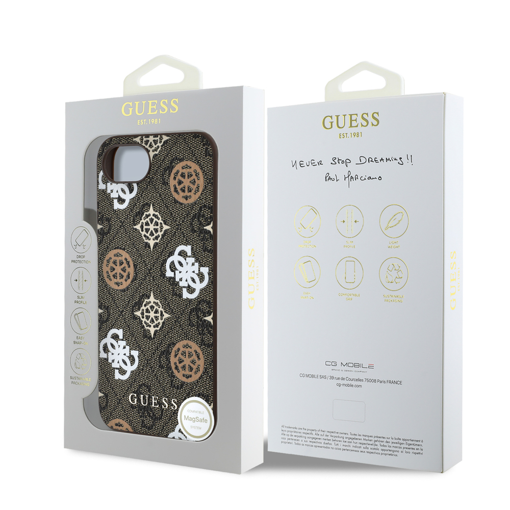 iTok webáruház - Guess Guess PU 4G Peony MagSafe tok iPhone 16e készülékhez (barna) 8 Guess PU 4G Peony case with MagSafe for iPhone 16e (barna)