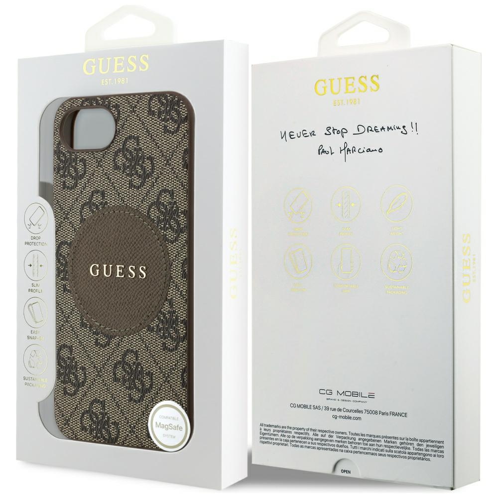 iTok webáruház - Guess Guess 4G Circle Classic Logo MagSafe tok iPhone 16e készülékhez (barna) 8 Guess 4G Circle Classic Logo MagSafe case for iPhone 16e (barna)