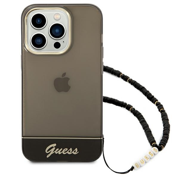 iTok webáruház - Guess Guess Translucent Pearl Strap tok iPhone 14 Pro készülékhez (fekete) 2 Guess Translucent Pearl Strap Case for iPhone 14 Pro (fekete)