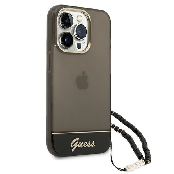 iTok webáruház - Guess Guess Translucent Pearl Strap tok iPhone 14 Pro készülékhez (fekete) 3 Guess Translucent Pearl Strap Case for iPhone 14 Pro (fekete)