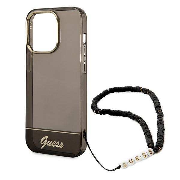 iTok webáruház - Guess Guess Translucent Pearl Strap tok iPhone 14 Pro készülékhez (fekete) 5 Guess Translucent Pearl Strap Case for iPhone 14 Pro (fekete)