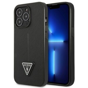 Guess GUHCP14LPSATLK SaffianoTriangle Logo kemény tok iPhone 14 Pro 6,1 hüvelykes készülékhez – fekete