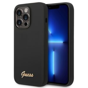 Guess Silicone Vintage Gold Logo iPhone 14 Pro tok (fekete)