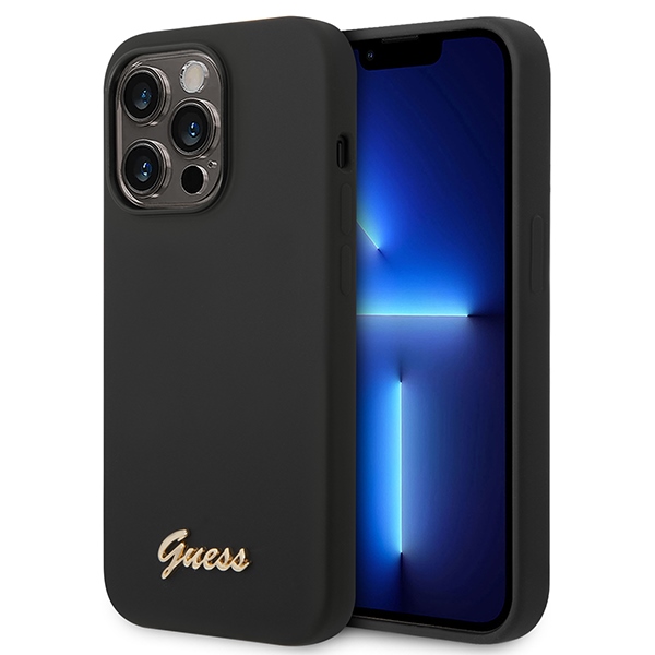 iTok webáruház - Guess Guess Silicone Vintage Gold Logo iPhone 14 Pro tok (fekete) 1 Guess Silicone Vintage Gold Logo iPhone 14 Pro Case (fekete)