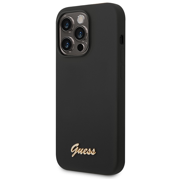 iTok webáruház - Guess Guess Silicone Vintage Gold Logo iPhone 14 Pro tok (fekete) 2 Guess Silicone Vintage Gold Logo iPhone 14 Pro Case (fekete)