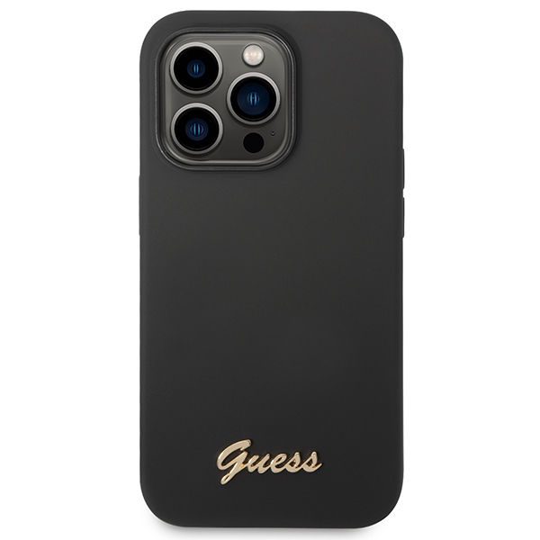 iTok webáruház - Guess Guess Silicone Vintage Gold Logo iPhone 14 Pro tok (fekete) 3 Guess Silicone Vintage Gold Logo iPhone 14 Pro Case (fekete)