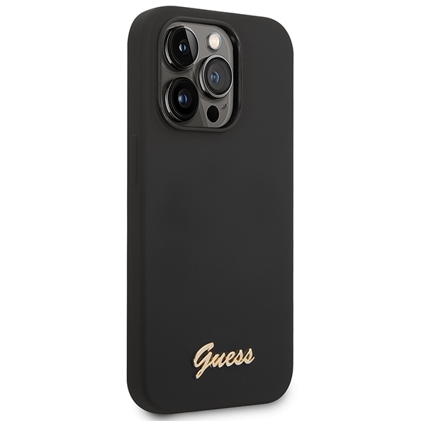 iTok webáruház - Guess Guess Silicone Vintage Gold Logo iPhone 14 Pro tok (fekete) 4 Guess Silicone Vintage Gold Logo iPhone 14 Pro Case (fekete)