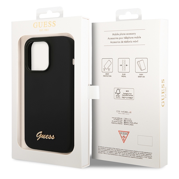 iTok webáruház - Guess Guess Silicone Vintage Gold Logo iPhone 14 Pro tok (fekete) 8 Guess Silicone Vintage Gold Logo iPhone 14 Pro Case (fekete)