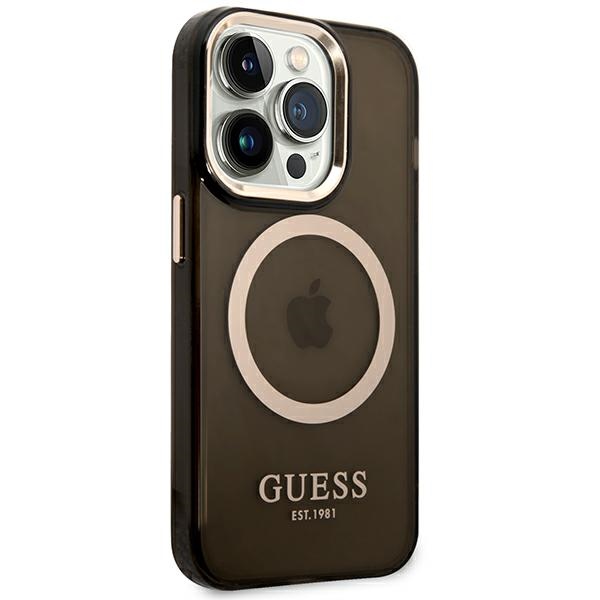 iTok webáruház - Guess Guess GUHMP14LHTCMK iPhone 14 Pro 6,1 hüvelykes fekete/arany MagSafe tok 4 Guess GUHMP14LHTCMK iPhone 14 Pro 6.1" black/black hard case Gold Outline Translucent MagSafe