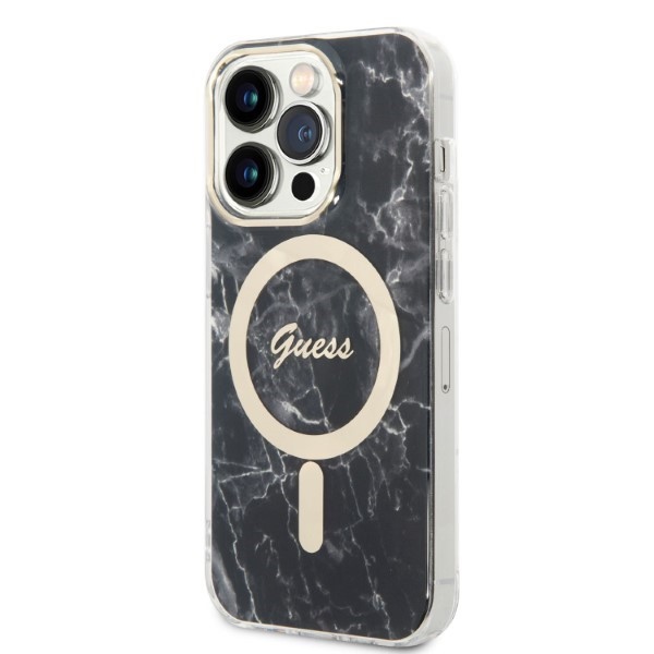 iTok webáruház - Guess Guess GUBPP14LHMEACSK Marble MagSafe tok és vezeték nélküli töltő iPhone 14 Pro készülékhez 2 Set Guess GUBPP14LHMEACSK Case+ Charger iPhone 14 Pro 6.1" black/black hard case Marble MagSafe