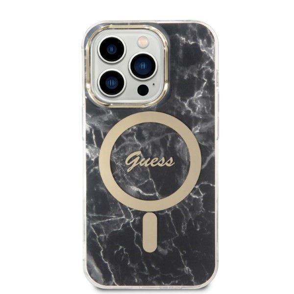 iTok webáruház - Guess Guess GUBPP14LHMEACSK Marble MagSafe tok és vezeték nélküli töltő iPhone 14 Pro készülékhez 3 Set Guess GUBPP14LHMEACSK Case+ Charger iPhone 14 Pro 6.1" black/black hard case Marble MagSafe