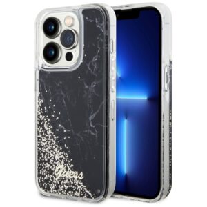 Guess GUHCP14LLCSGSGK iPhone 14 Pro 6,1″ fekete Liquid Glitter Marble tok