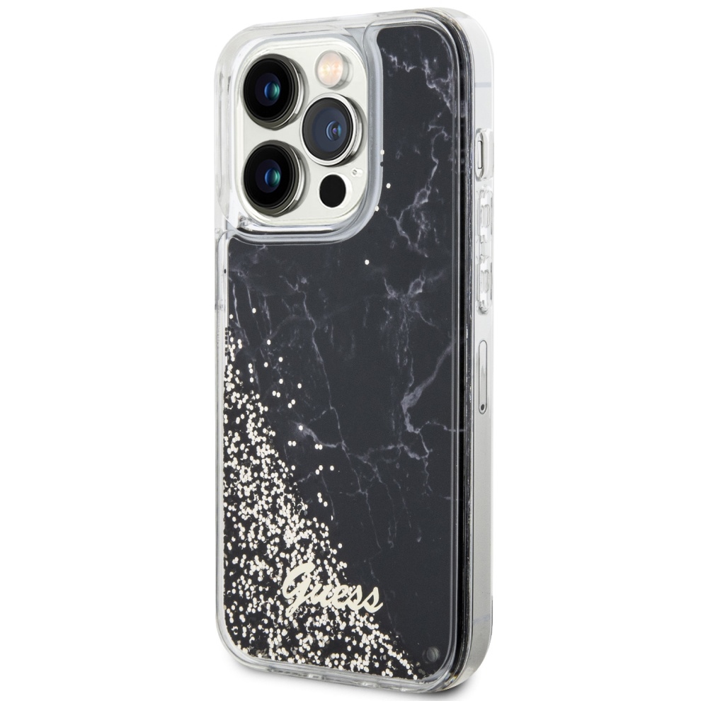 iTok webáruház - Guess Guess GUHCP14LLCSGSGK iPhone 14 Pro 6,1" fekete Liquid Glitter Marble tok 2 Guess GUHCP14LLCSGSGK iPhone 14 Pro 6.1" black/black hardcase Liquid Glitter Marble
