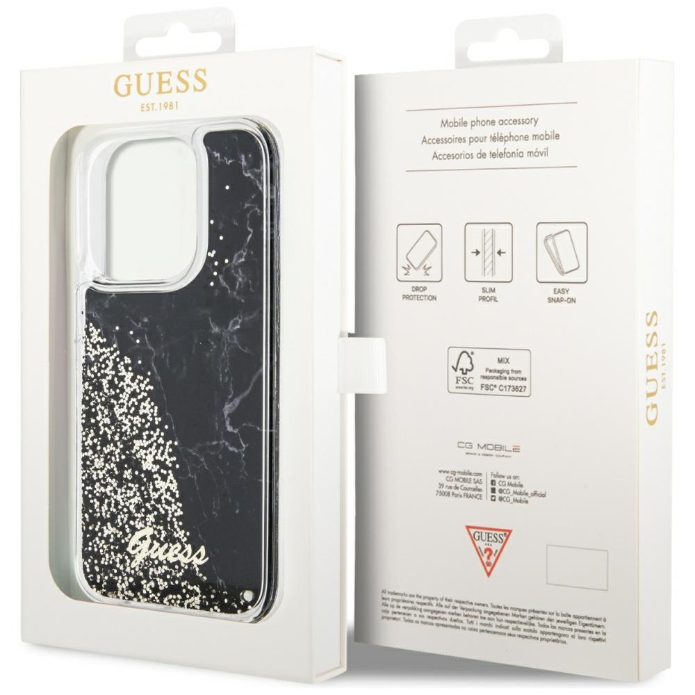 iTok webáruház - Guess Guess GUHCP14LLCSGSGK iPhone 14 Pro 6,1" fekete Liquid Glitter Marble tok 8 Guess GUHCP14LLCSGSGK iPhone 14 Pro 6.1" black/black hardcase Liquid Glitter Marble