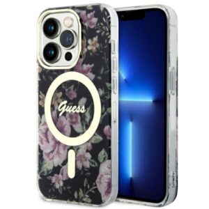 Guess GUHMP14LHCFWSK iPhone 14 Pro 6.1″ fekete kemény tok Flower MagSafe