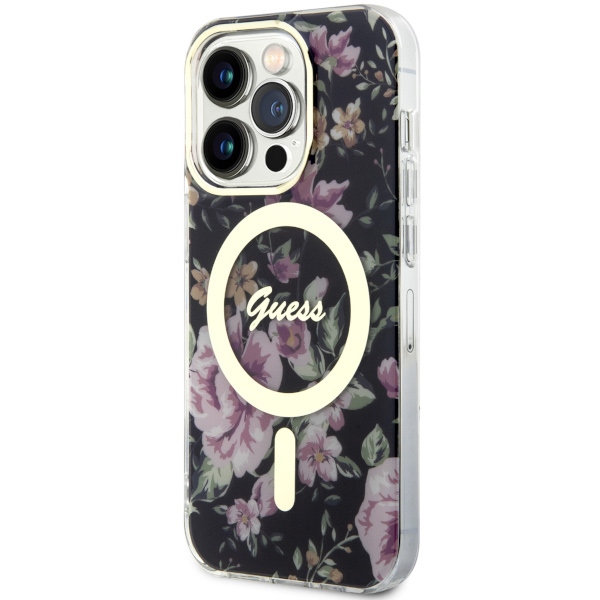 iTok webáruház - Guess Guess GUHMP14LHCFWSK iPhone 14 Pro 6.1" fekete kemény tok Flower MagSafe 2 Guess GUHMP14LHCFWSK iPhone 14 Pro 6.1" black/black hardcase Flower MagSafe