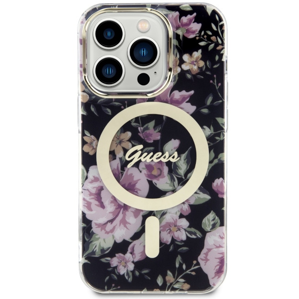 iTok webáruház - Guess Guess GUHMP14LHCFWSK iPhone 14 Pro 6.1" fekete kemény tok Flower MagSafe 3 Guess GUHMP14LHCFWSK iPhone 14 Pro 6.1" black/black hardcase Flower MagSafe