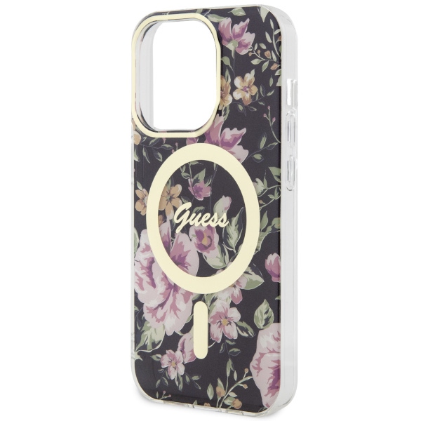 iTok webáruház - Guess Guess GUHMP14LHCFWSK iPhone 14 Pro 6.1" fekete kemény tok Flower MagSafe 6 Guess GUHMP14LHCFWSK iPhone 14 Pro 6.1" black/black hardcase Flower MagSafe