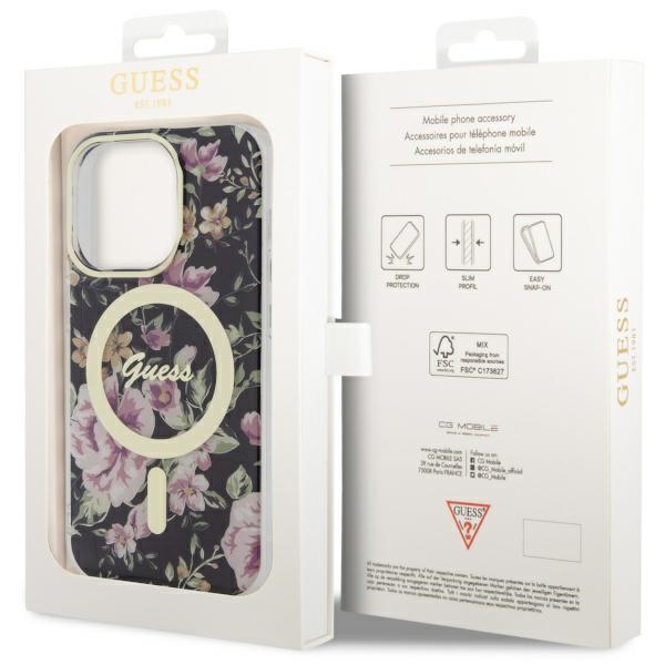 iTok webáruház - Guess Guess GUHMP14LHCFWSK iPhone 14 Pro 6.1" fekete kemény tok Flower MagSafe 8 Guess GUHMP14LHCFWSK iPhone 14 Pro 6.1" black/black hardcase Flower MagSafe