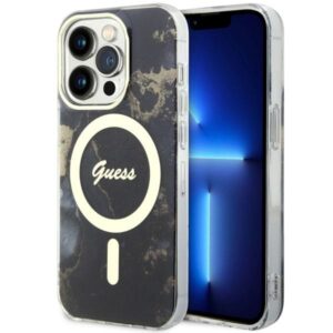 Guess GUHMP14LHTMRSK iPhone 14 Pro 6,1″ fekete Golden Marble MagSafe tok
