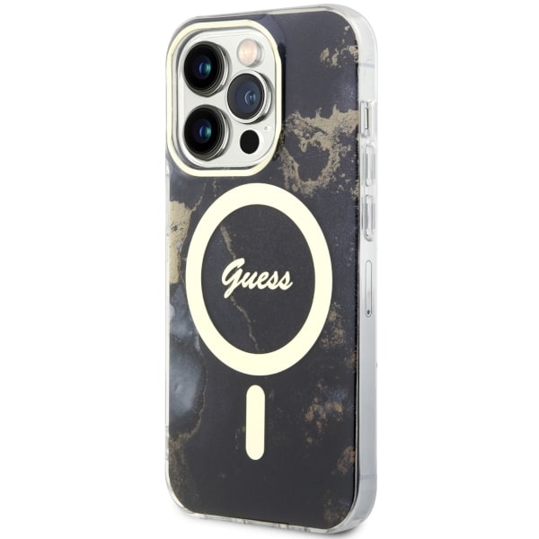iTok webáruház - Guess Guess GUHMP14LHTMRSK iPhone 14 Pro 6,1" fekete Golden Marble MagSafe tok 2 Guess GUHMP14LHTMRSK iPhone 14 Pro 6.1" black/black hardcase Golden Marble MagSafe