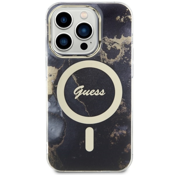 iTok webáruház - Guess Guess GUHMP14LHTMRSK iPhone 14 Pro 6,1" fekete Golden Marble MagSafe tok 3 Guess GUHMP14LHTMRSK iPhone 14 Pro 6.1" black/black hardcase Golden Marble MagSafe
