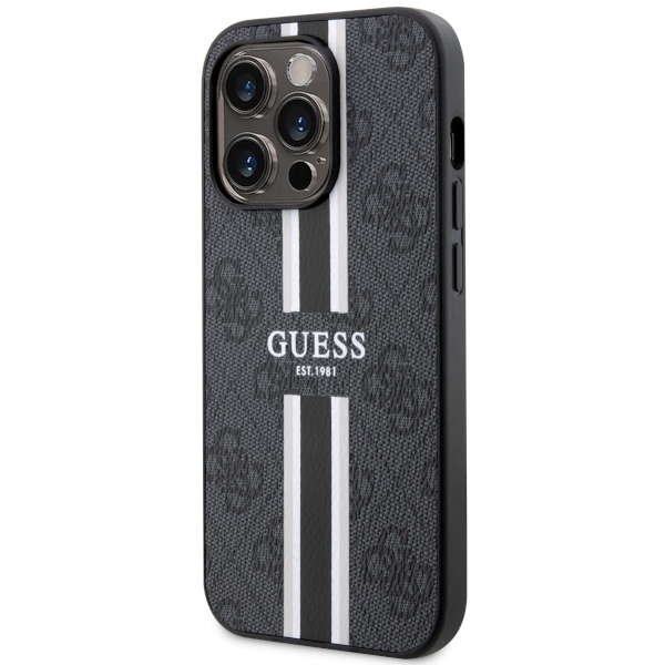 iTok webáruház - Guess Guess GUHMP14LP4RPSK iPhone 14 Pro 6,1 hüvelykes fekete MagSafe tok 2 Guess GUHMP14LP4RPSK iPhone 14 Pro 6.1" black/black hardcase 4G Printed Stripes MagSafe