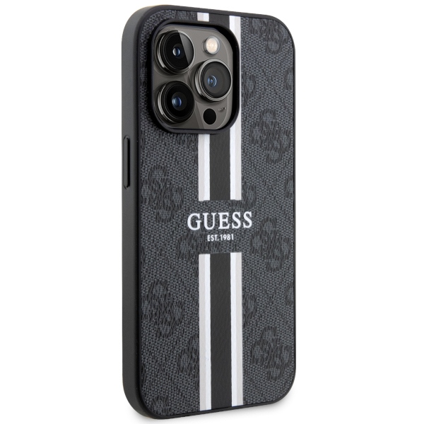 iTok webáruház - Guess Guess GUHMP14LP4RPSK iPhone 14 Pro 6,1 hüvelykes fekete MagSafe tok 4 Guess GUHMP14LP4RPSK iPhone 14 Pro 6.1" black/black hardcase 4G Printed Stripes MagSafe