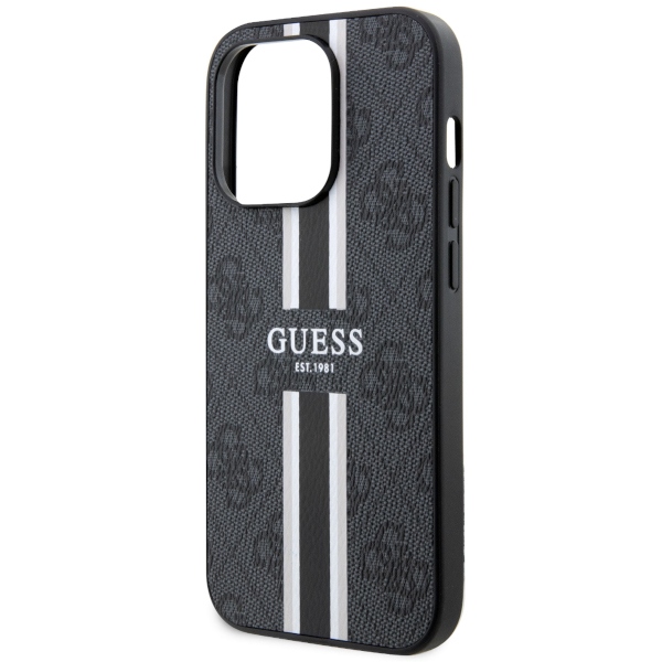iTok webáruház - Guess Guess GUHMP14LP4RPSK iPhone 14 Pro 6,1 hüvelykes fekete MagSafe tok 6 Guess GUHMP14LP4RPSK iPhone 14 Pro 6.1" black/black hardcase 4G Printed Stripes MagSafe
