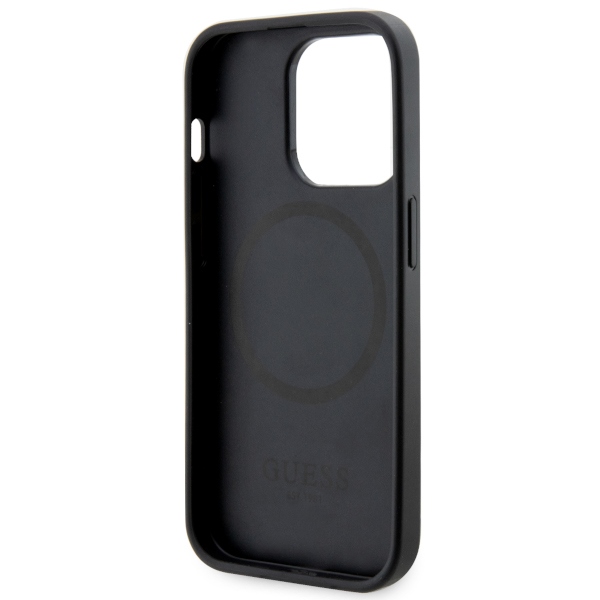 iTok webáruház - Guess Guess GUHMP14LP4RPSK iPhone 14 Pro 6,1 hüvelykes fekete MagSafe tok 7 Guess GUHMP14LP4RPSK iPhone 14 Pro 6.1" black/black hardcase 4G Printed Stripes MagSafe