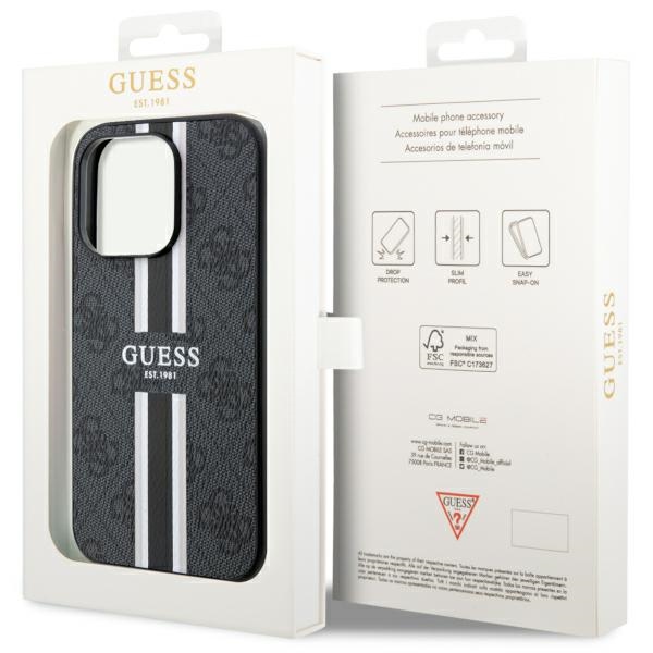iTok webáruház - Guess Guess GUHMP14LP4RPSK iPhone 14 Pro 6,1 hüvelykes fekete MagSafe tok 8 Guess GUHMP14LP4RPSK iPhone 14 Pro 6.1" black/black hardcase 4G Printed Stripes MagSafe