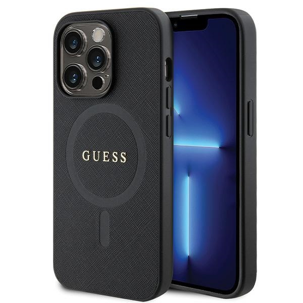 iTok webáruház - Guess Guess GUHMP14LPSAHMCK tok iPhone 14 Pro készülékhez – fekete Saffiano MagSafe 1 Guess GUHMP14LPSAHMCK case for iPhone 14 Pro - black Saffiano MagSafe