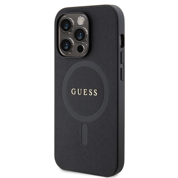 iTok webáruház - Guess Guess GUHMP14LPSAHMCK tok iPhone 14 Pro készülékhez – fekete Saffiano MagSafe 2 Guess GUHMP14LPSAHMCK case for iPhone 14 Pro - black Saffiano MagSafe