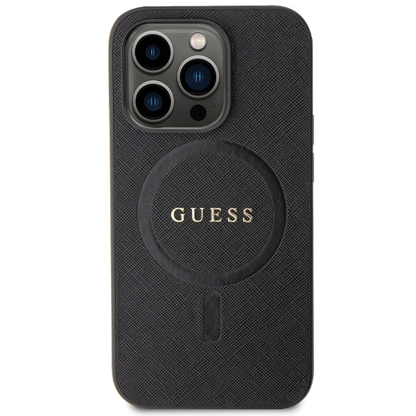 iTok webáruház - Guess Guess GUHMP14LPSAHMCK tok iPhone 14 Pro készülékhez – fekete Saffiano MagSafe 3 Guess GUHMP14LPSAHMCK case for iPhone 14 Pro - black Saffiano MagSafe