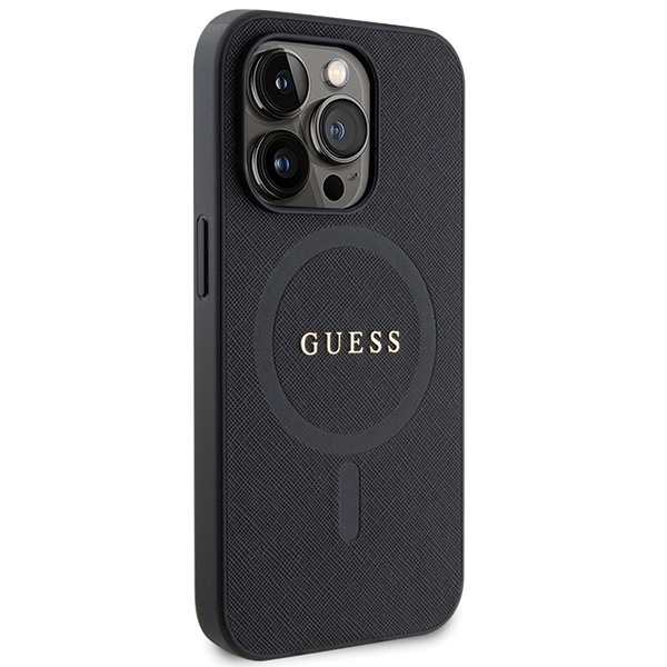 iTok webáruház - Guess Guess GUHMP14LPSAHMCK tok iPhone 14 Pro készülékhez – fekete Saffiano MagSafe 4 Guess GUHMP14LPSAHMCK case for iPhone 14 Pro - black Saffiano MagSafe