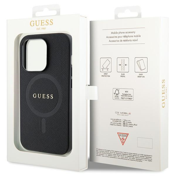 iTok webáruház - Guess Guess GUHMP14LPSAHMCK tok iPhone 14 Pro készülékhez – fekete Saffiano MagSafe 8 Guess GUHMP14LPSAHMCK case for iPhone 14 Pro - black Saffiano MagSafe