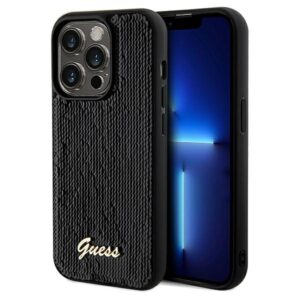Guess Sequin Script Metal tok iPhone 14 Pro készülékhez (fekete)
