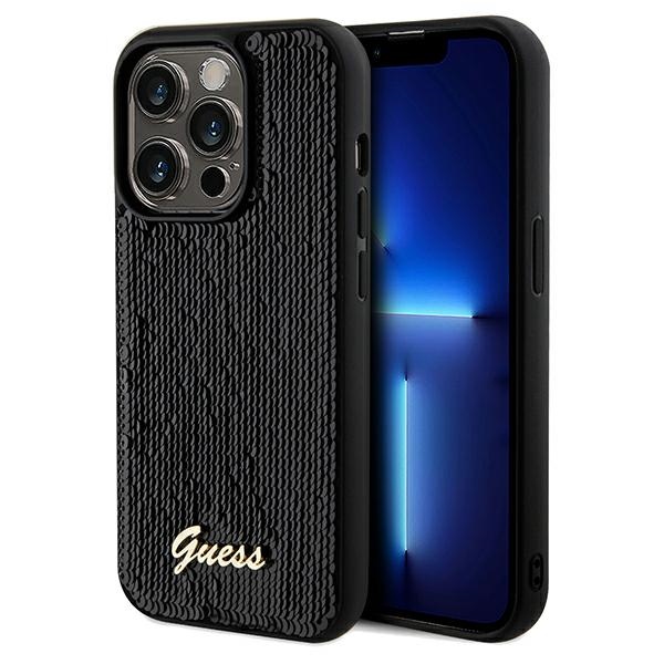 iTok webáruház - Guess Guess Sequin Script Metal tok iPhone 14 Pro készülékhez (fekete) 1 Guess Sequin Script Metal case for iPhone 14 Pro (fekete)