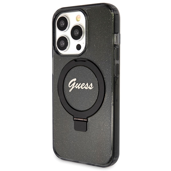 iTok webáruház - Guess Guess Ring Stand Script Glitter MagSafe tok iPhone 14 Pro készülékhez (fekete) 2 Guess Ring Stand Script Glitter MagSafe case for iPhone 14 Pro (fekete)
