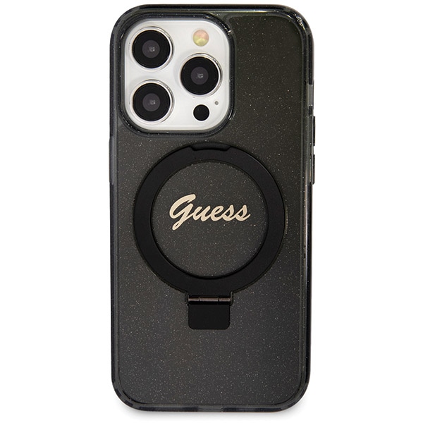 iTok webáruház - Guess Guess Ring Stand Script Glitter MagSafe tok iPhone 14 Pro készülékhez (fekete) 3 Guess Ring Stand Script Glitter MagSafe case for iPhone 14 Pro (fekete)