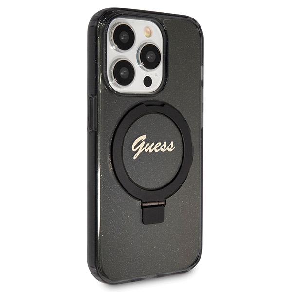 iTok webáruház - Guess Guess Ring Stand Script Glitter MagSafe tok iPhone 14 Pro készülékhez (fekete) 4 Guess Ring Stand Script Glitter MagSafe case for iPhone 14 Pro (fekete)