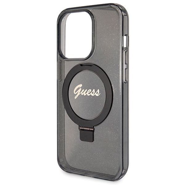 iTok webáruház - Guess Guess Ring Stand Script Glitter MagSafe tok iPhone 14 Pro készülékhez (fekete) 6 Guess Ring Stand Script Glitter MagSafe case for iPhone 14 Pro (fekete)