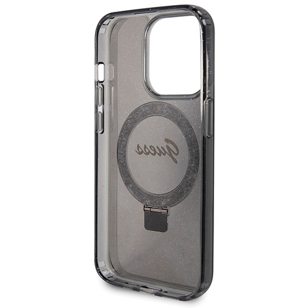 iTok webáruház - Guess Guess Ring Stand Script Glitter MagSafe tok iPhone 14 Pro készülékhez (fekete) 7 Guess Ring Stand Script Glitter MagSafe case for iPhone 14 Pro (fekete)